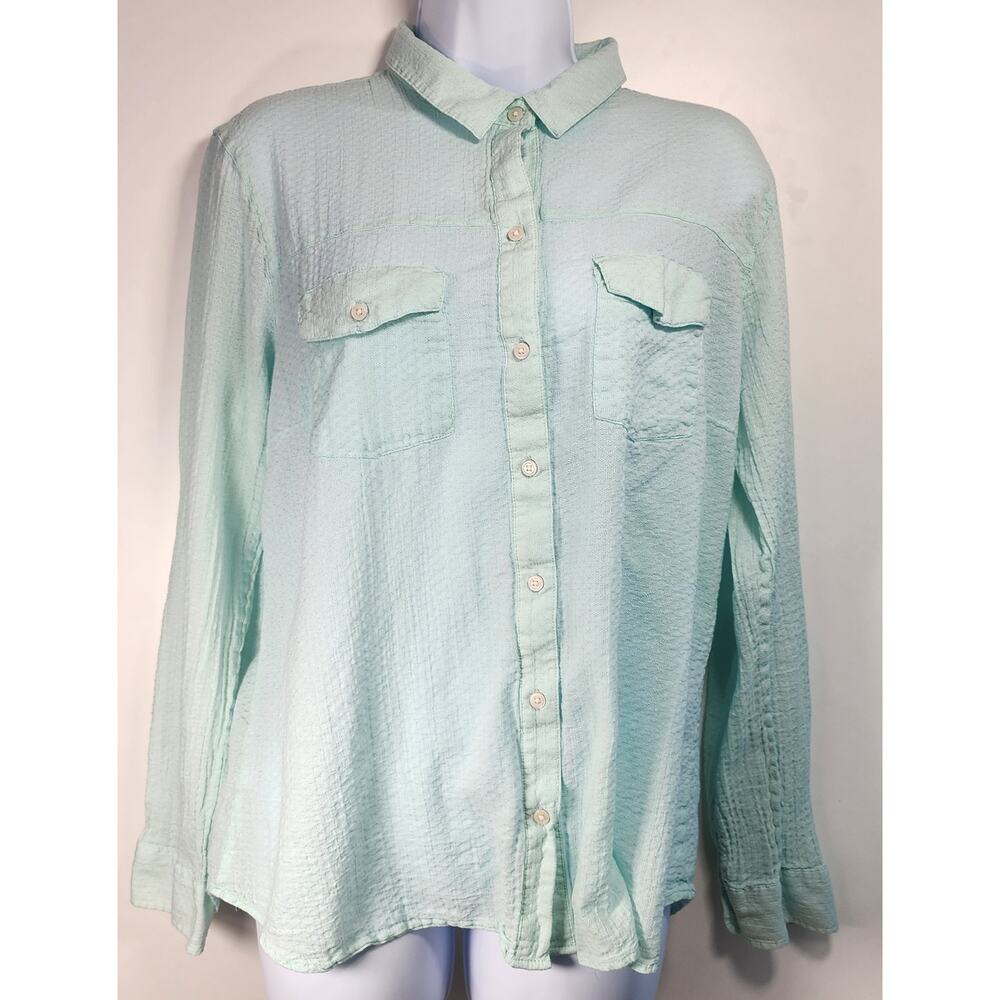 Eddie Bauer Mint Green Textured Button‎ Shirt Women's XL Coastal